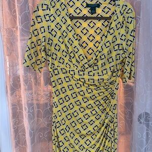 Ralph Lauren Yellow and Black Patterned Midi Dress